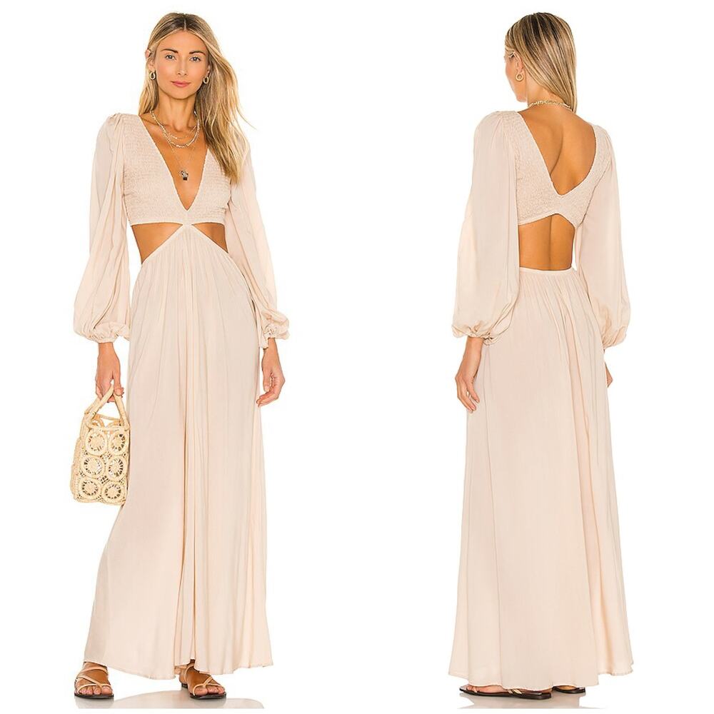 Indah Julie Maxi Dress Size Small Cream Cut Out Boho Lightweight Beach